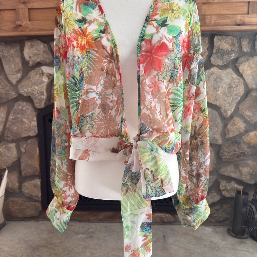 Floral Sheer Tie-Front Blouse